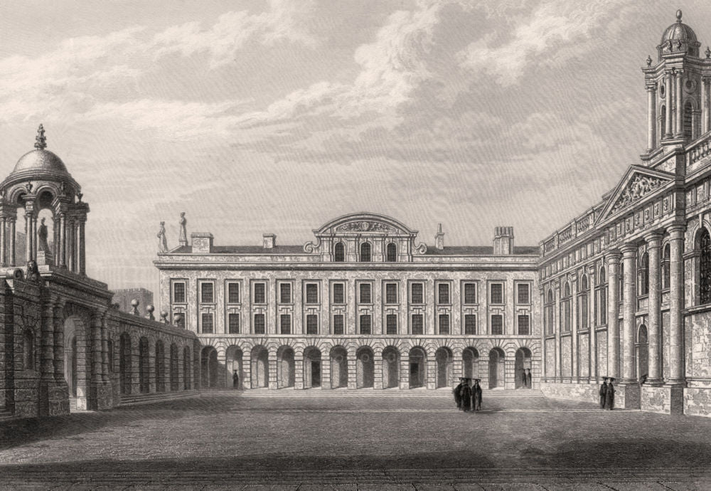 The 1st Quadrangle of Queens College, Oxford, by John Le Keux 1837 old print